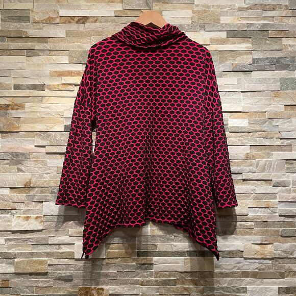 Joseph Ribkoff US 8 Cowl Neck Tunic | Pink Black Wave Print Textured Knit Pocket - Picture 4 of 6